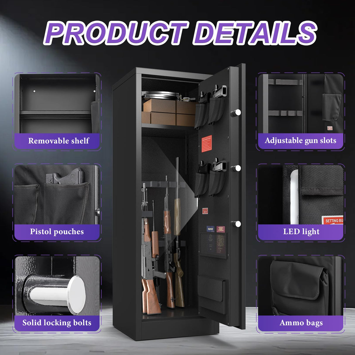 Marcree 8-10 Gun Safe, Large Gun Safes for Rifle & Pistol Storage, Gun Cabinets for Rifles and Shotguns, Gun Cabinet with Quick Home Access and Gun Rack, Long Gun Safe with Dual Alarm & Mute Mode Marcree