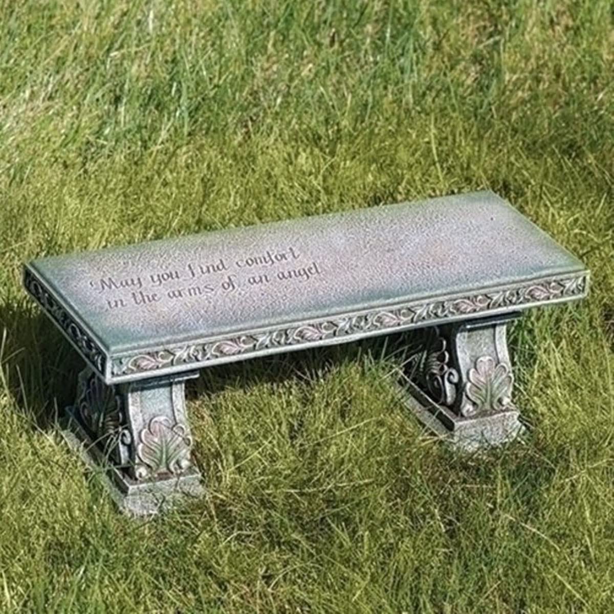 Roman Memorial Bench with Verse Inscribed on Top, 15.25-Inch, Resin, Small Roman