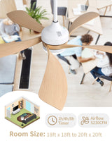 52 inch Ceiling Fans with Lights,Modern,Low Profile,Remote Control,3 Downrods,5 Blades,3-Color LED Light,Quiet Reversible DC Motor for Living Room,Bedroom,Patios CACI Mall