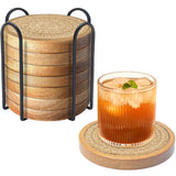 Eykao Wood Coasters for Drinks, Absorbent Coaster Sets of 8, Woven Drink Coasters for Coffee Table, Housewarming Gift for Farmhouse Home Decor,4.3 inches Brown Eykao
