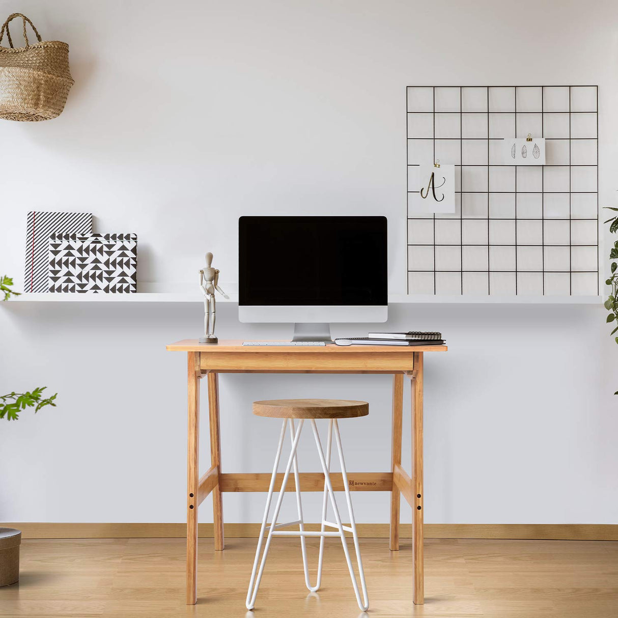 Nnewvante Writing Computer Desk 31.5" Bamboo Home Office Table with Large Drawer, Modern Furniture Simple Study Makeup Workstation Nnewvante