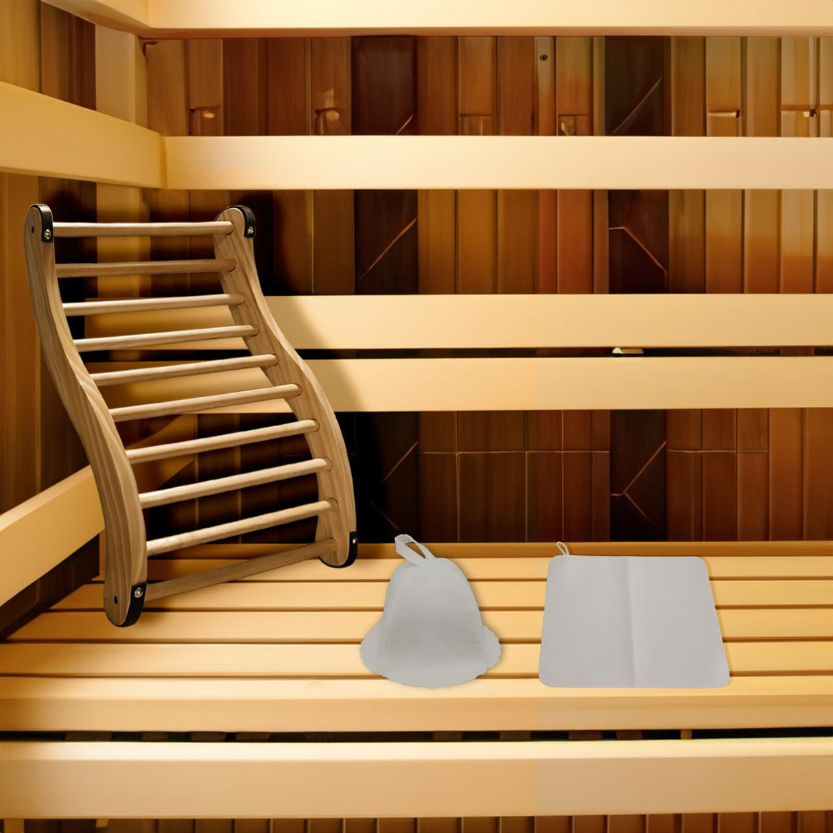 BESTNEWIE Red Cedar Sauna Backrest for Barrel or Infrared Sauna Slip-Resistant, Non-Toxic, Comfortable S-Shape Design - Cedar Sauna Accessories with Felt Sauna Hat and Seat Pad (1 Pack) BESTNEWIE
