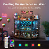 Zarler LED Mini Bar Table Cabinet with Power Outlet and 4-Tier Storage in Brown Zarler