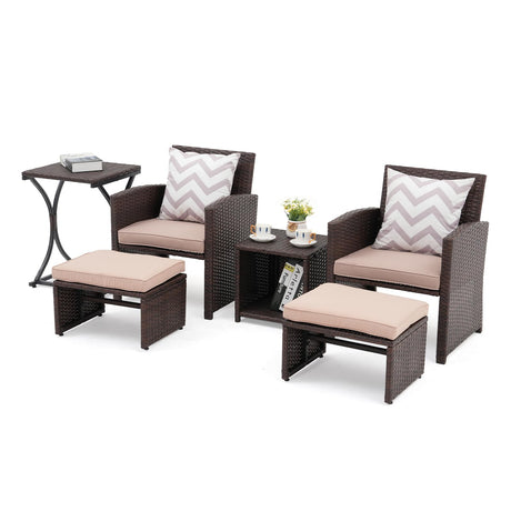 OC Orange-Casual 6 Piece Patio Wicker Furniture Set, Balcony All Weather Rattan Chair, with Space Saving Ottoman, Resin Nesting Coffee Table, Modern Design, Beige OC Orange-Casual
