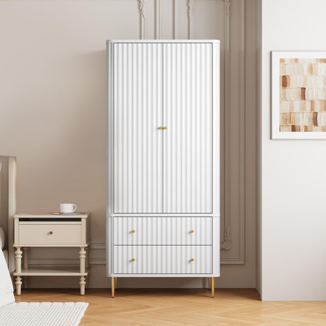 HLR Armoire Wardrobe Closet with Drawers, 72" Tall Modern Bedroom Armoire with Hanging Rod, Large freestanding Wooden Wardrobe Cabinet for Bedroom, Cloak Room (White) HLR