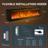EUHOMY 50 Inch Electric Fireplace Wall Recessed and Wall Mounted with Adjustable Flame Color, Fireplace Heater with Remote Control, Linear Fireplace with Timer, Touch Screen, Log & Crystal, 750/1500W EUHOMY