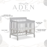 Dream On Me Aden 4-in-1 Convertible Mini Crib In Grey, Greenguard Gold Certified, Non-Toxic Finish, New Zealand Pinewood, With 3 Mattress Height Settings Dream On Me