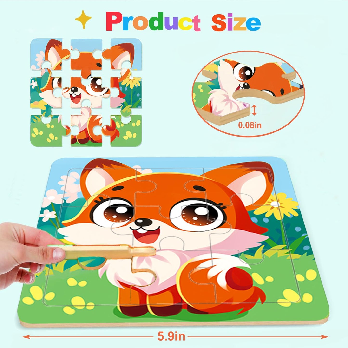 Puzzles for Toddlers 2-4, 9 Piece Animal Wooden Jigsaw Puzzles for Kids Ages 4-6 Year Old, Children Learning Educational Puzzles Toys for Boys and Girls (8 Packs)