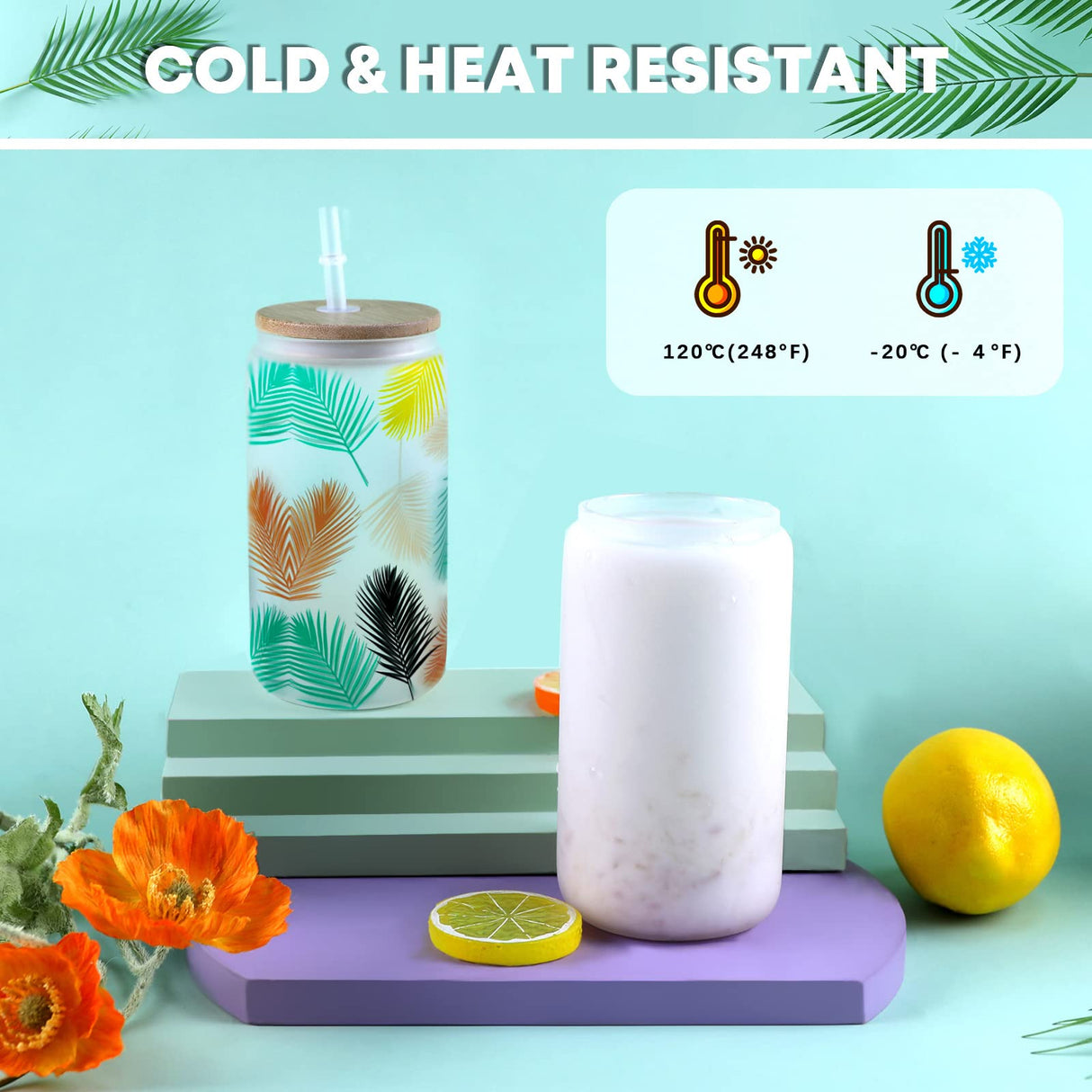 HTVRONT Auto Tumbler Heat Press Machine with 8 Pack Frosted Sublimation Glass Blank with Bamboo Lid HTVRONT