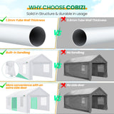 COBIZI Carport Canopy 12x20 Heavy Duty Portable Garage with Removable Sidewalls & Doors, Galvanized Frame Car Port Canopy Tent with Built-in Sandbags & All-Season Tarp for Car Boat Truck, White COBIZI