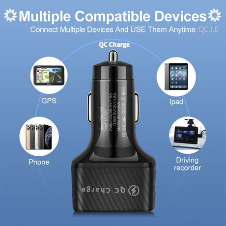 Amiss Car Charger Adapter, 6 USB Multi Port, Fast Charger, Include QC 3.0 and 5 Other Ports, Car Interior Accessories, Fit for iPhone 13/12/11/pro, Samsung Galaxy/Note S10/S9/S8, Android - Black Amiss