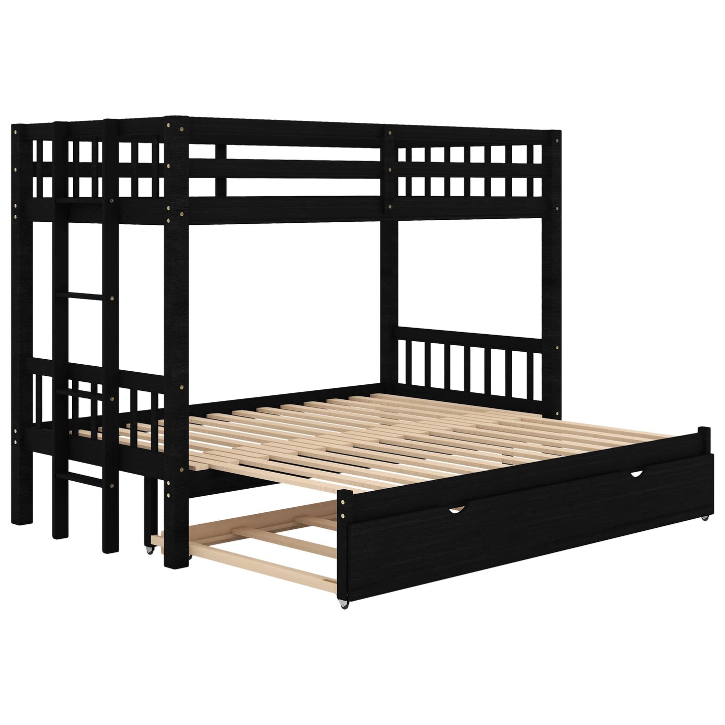 Twin Over Twin/King Bunk Beds with Trundle, Twin Over Pull-Out bunk Bed Accommodate 4 People for Kids, Adult, Extendable Bunk Beds with Ladder and Safety Rail,Espresso