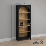 Prepac Ark 78" Tall 5-Tier Arched Bookcase, Black Oak with Oak Finish Interior, Modern Storage Accent Bookshelf with 3 Adjustable Shelves for Home, Office, Living Room, Bedroom Prepac