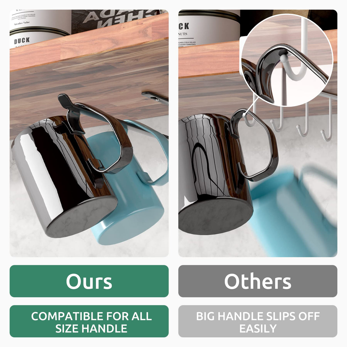 Amazer Coffee Mug Holder Under Cabinet 3 Pack, Metal Sturdy Mug Rack Under Shelf Organizer, Display Hanging Cup Storage Hooks for Bar Kitchen Utensils/Wine Glasses/Tea Cup, Black Amazer