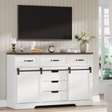 GAOMON Farmhouse 6 Drawers Dresser for Bedroom with Sliding Barn Doors, Wood Dressers & Chest of Drawers, Rustic Dressers TV Stand, Dresser Organizer for Bedroom, Living Room, White GAOMON