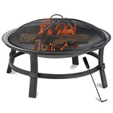 Mr. Bar-B-Q 29 Inch Wood Burning Steel Fire Pit Bowl Outdoor Bonfire Fireplace with Spark Screen and Poker for Deck, Patio, and Backyard Porch, Black Endless Summer