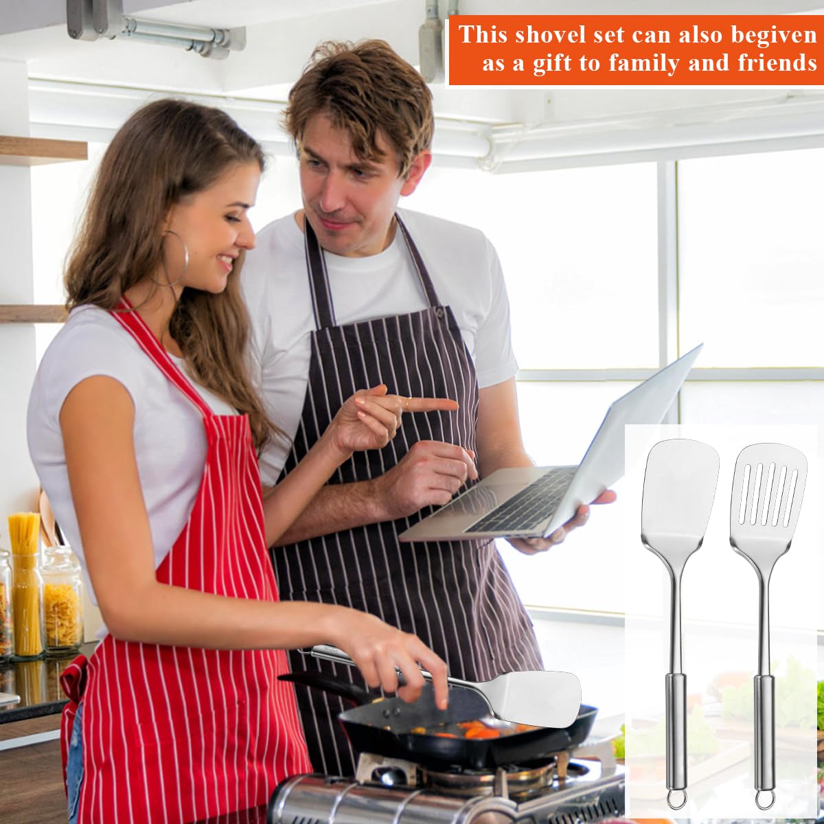 Stainless Steel Spatulas Set, ReaNea Silver Slotted Turner, Solid Turner, Heavy Duty Sturdy Kitchen Spatula High Heat Resistant, Ideal Cookware for Fish,Eggs,Pancakes, Dishwasher Safe, Easy to Clean ReaNea