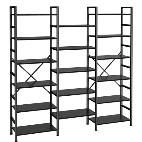SUPERJARE Triple 6 Tier Bookshelf, Bookcase with 17 Open Display Shelves, Wide Book Shelf Book Case for Home & Office, Black SUPERJARE