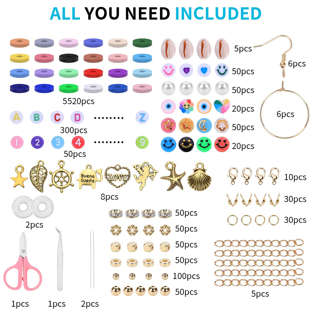 Clay Beads Bracelet Making Kit, 6500 Pieces, 24 Colors, Preppy Beads with Charms, DIY Jewelry Crafts for Kids 6-13 AIPRIDY