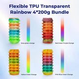 AMOLEN TPU 3D Printer Filament Bundle, Transparent Multicolor Rainbow TPU 1.75mm, Color Change Flexible Soft TPU 3D Printing Filament Supports High Speed, 200gX4 Spools AMOLEN