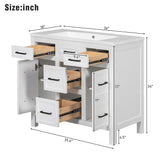 Harper & Bright Designs 36" Bathroom Vanity with Sink, Free Standing Single Basin Vanity Set with 2 Doors & 4 Drawers, Modern Wooden Bathroom Cabinet with Resin Basin for Bathroom, White Harper & Bright Designs