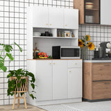LOKO 71” Tall Kitchen Hutch Storage Cabinet, Freestanding Buffet Cupboard with Outlets & USB Ports, 3-Position Adjustable Shelves, Modern Pantry Cabinet with Microwave Stand for Dining Room, White LOKO