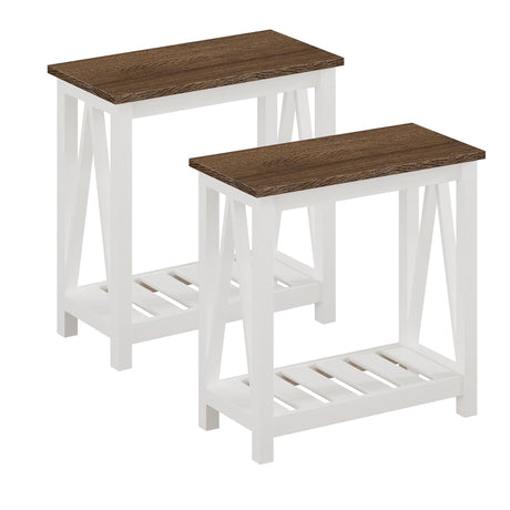 ChooChoo Farmhouse End Table Set of 2, Rustic Vintage Narrow End Side Table with Storage Shelf for Small Spaces, Nightstand Sofa Table for Living Room, Bedroom White ChooChoo