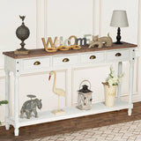 Wnutrees Farmhouse Console Table with 4 Drawers, 60" Long Narrow Boho Sofa Foyer Table with Large Storage Space, Solid Wood Frame and Legs for Entryway, Hallway, Living Room, White Wnutrees