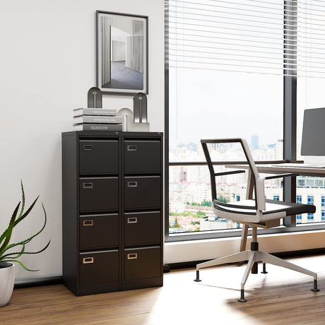 Yizosh 4 Drawer Black File Cabinet with Lock, Filing Cabinets for Home Office, Metal Locking Office File Storage Cabinets with Drawers, Vertical Small Filing Cabinet Organizer for Legal/A4 Yizosh