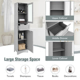 Tangkula 67" Tall Bathroom Storage Cabinet, Slim Freestanding Tower w/ 2 Doors & 1 Drawer, Narrow Floor Cabinet w/Adjustable Shelves & Tempered Glass Door for Bathroom Living Room (Grey) Tangkula