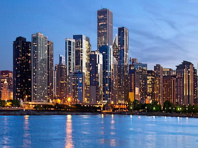 KAYEIUU Diamond Painting Adult Painting Kits Chicago Skyline of The Downtown Skyline at Dusk Home Bedroom Living Room Art Wall Decoration 12x16inch