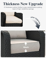 LayinSun 10 Piece Wicker Outdoor Furniture Set with 6-inch Comfy Cushions, High Back Patio Furniture Set with Swivel Rocking Chairs and Fire Pit Table LayinSun