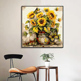 igoodom Paint by Numbers Kit for Adults with Frame and Easel, 25x25cm DIY Acrylic Painting on Canvas with Box, Sunflower Paint by Number Set for Home Wall Decor igoodom