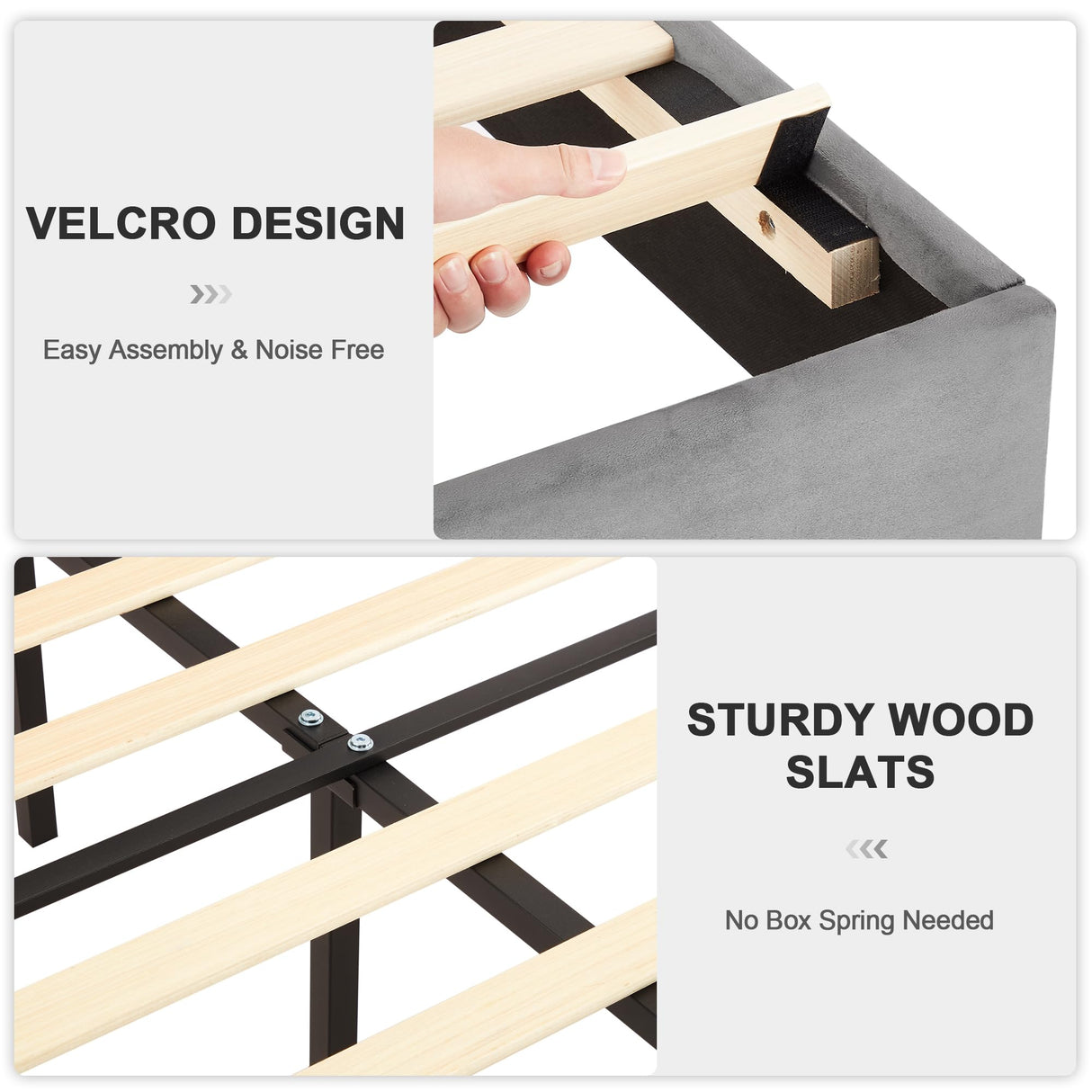 VECELO Twin Size Upholstered Platform Bed Frame with Stylish Fabric Headboard in Dark Grey VECELO