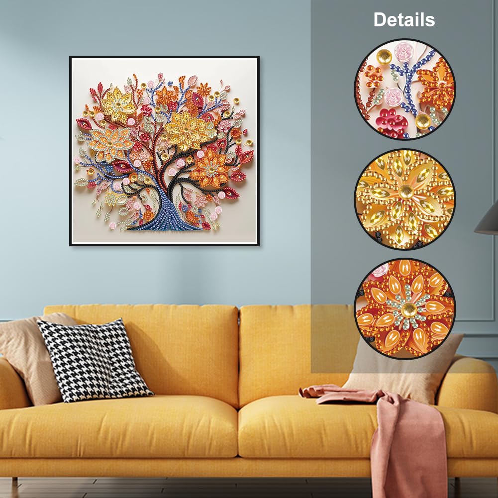 SJUTOUCI Diamond Art Painting Kits for Adults, 5D Tree of Life Special Shape Diamond Art for Beginners, Crystal Rhinestones Dots Bead Art for Home Wall Decoration Gift 12×12inch SJUTOUCI