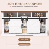 SYESWAY Farmhouse Coffee Bar, 58”Coffee Bar Cabinet with Sliding Barn Door and Adjustable Shelf, Kitchen Buffet Cabinet with Storage for Kitchen, Dining Room, Living Room, White SYESWAY