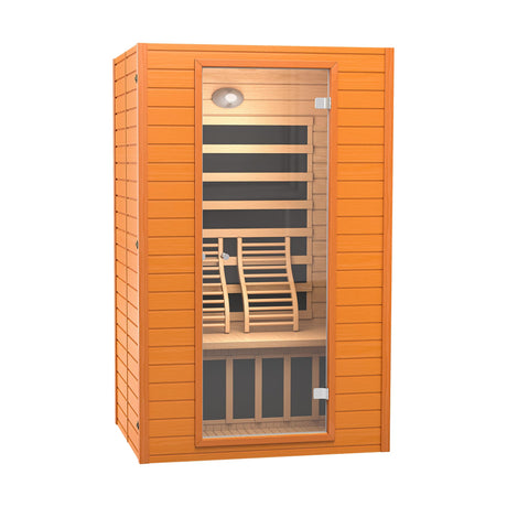 Real Relax Near Zero EMF Canadian Hemlock Wood 9 Chromo Therapy Lights, Oxygen Lonizer, Bluetooth Speakers for Home Spa Days Sauna Room, 2 Persons Real Relax