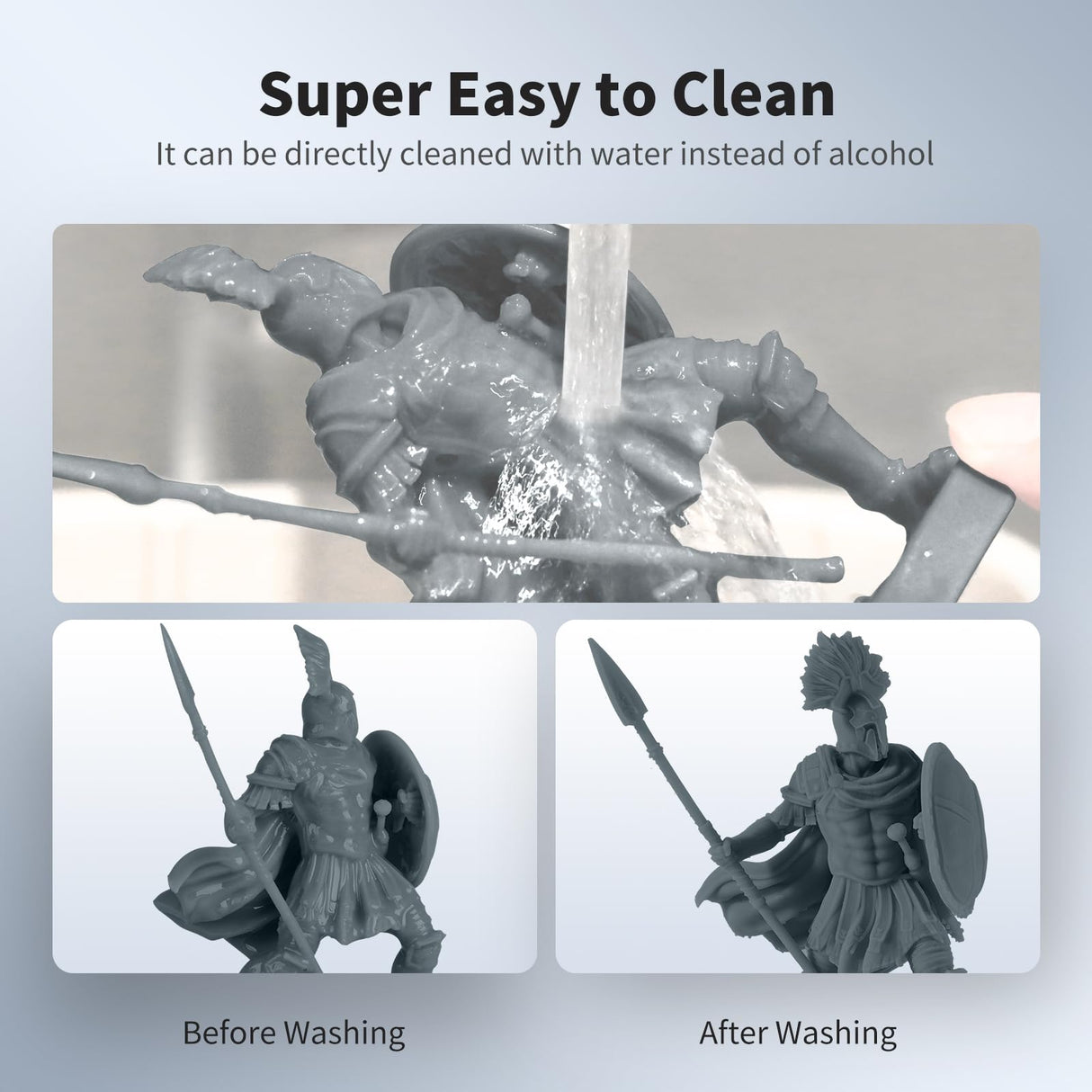 ANYCUBIC 3D Printer Resin, Water Washable Resin 8K, No Need Extra Alcohol and Easy to Clean, Fast Curing, Low Odor, Wide Compatibility for All LCD Resin 3D Printers (HD Grey, 1kg) ANYCUBIC