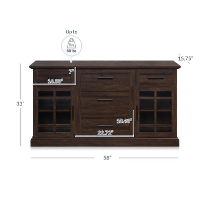 BELLEZE Sideboard Buffet Console Table, Versatile Media Cabinet with Drawers and Adjustable Shelves - 58 Inch - Astorga (Espresso)