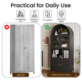 JFHID 73'' Arched Metal Storage Cabinet, Modern Kitchen Pantry with Glass Door & Adjustable Shelves, Display Bookcase Curio Cabinet for Living Room, Dining Room or Kitchen JFHID