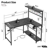 Bestier 42 L Gaming Desk,Computer Desk with Power Outlets, LED Lights, Reversible Corner Desk with 4-Tier Shelves,Cup Holder & Hook Black Marble Bestier