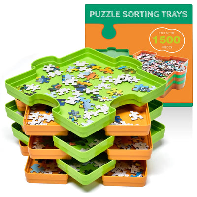 TangMosaic 6 Pcs Stackable Puzzle Sorting Trays Puzzle Set Shaped Trays, Stores to 100 300 500 1000 2000 Jigsaw Puzzle Pieces Must-Have Saver Kit for Puzzle Lovers