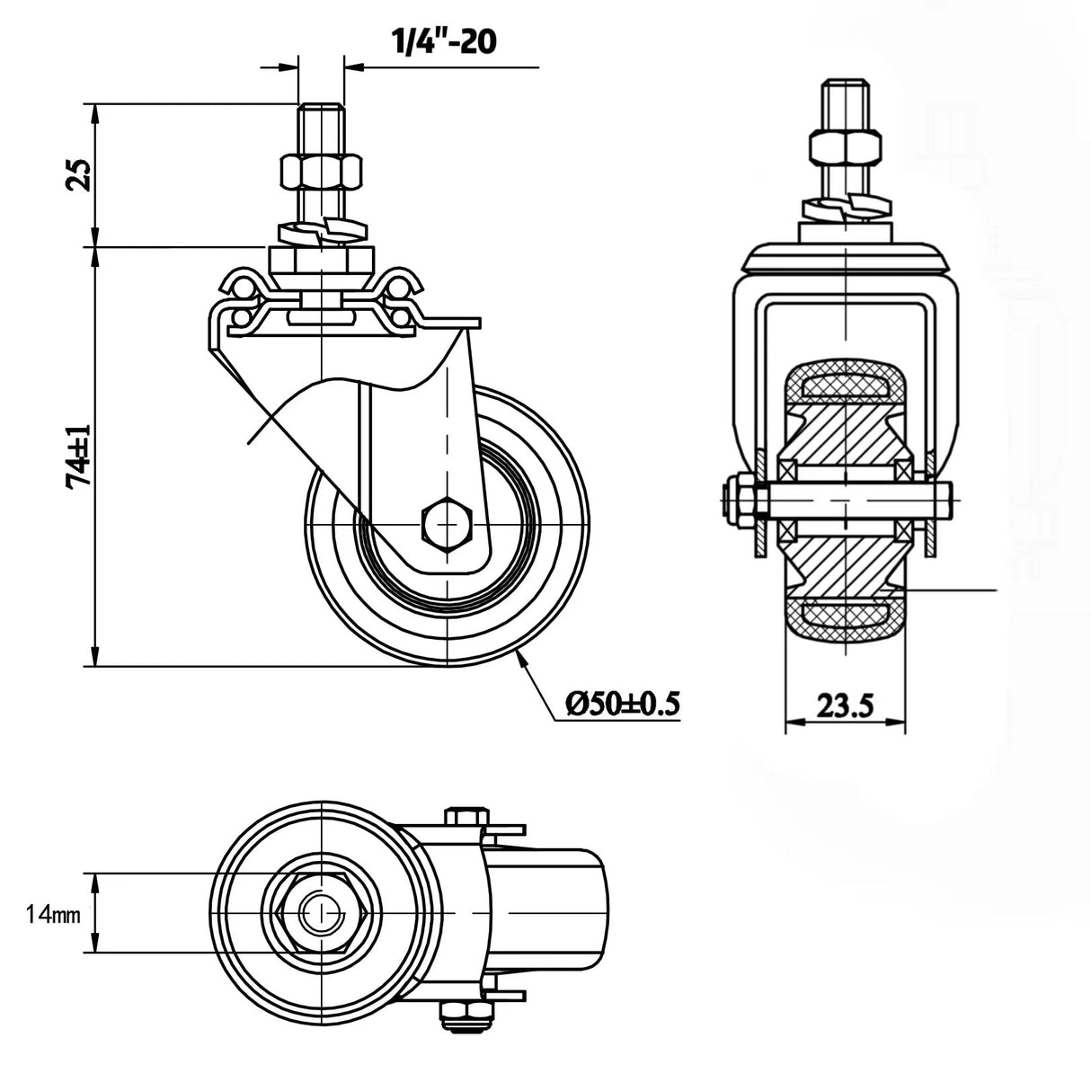 Finnhomy Stem Caster Wheels 2 Inch Heavy Duty Threaded Swivel Casters 1/4" - 20 x 1 Set of 4 for Wire Shelve Wheels P Anti-wear Smooth Casters, Black Finnhomy