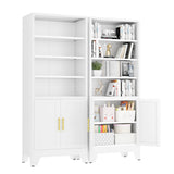 pozdeg 71" Metal Bookcases and Bookshelves with 2 Doors and 4 Adjustable Shelves, Tall White Storage Cabinet Industrial Modern Open Display Book Shelf for Living Room, Bedroom, Office (White) pozdeg