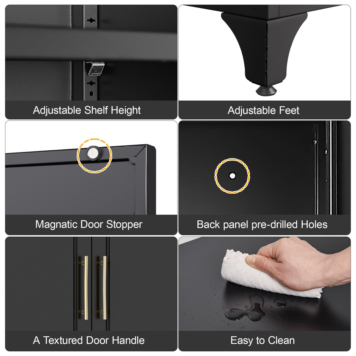 Metal Storage Cabinet with Doors, 75" Tall Kitchen Pantry Storage Cabinets, Black Pantry Cabinets with Adjustable Shelves, Home Office Cabinet, Large Cupboard, High Leveling Feet- Assembly Required MetalMax