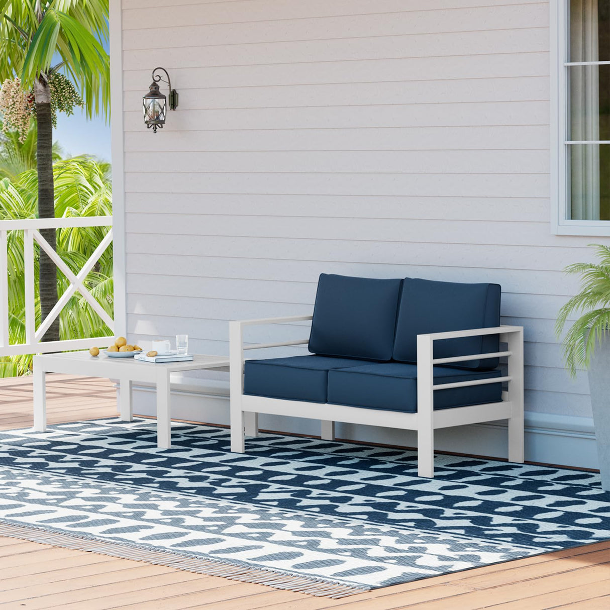 UDPATIO Outdoor Loveseat Aluminum Outdoor Furniture Sofa, Patio Seating Loveseat with 5" Thick Cushion and Waterproof Cover UDPATIO