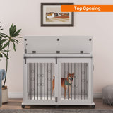 IchbinGo Large Dog Crate Furniture with Sliding Barn Door, 43.7" Wooden Dog Kennel End Table with Wheels and Flip-top Plate Dog House with Detachable Divider for Small/Medium/Large Dog (White) IchbinGo