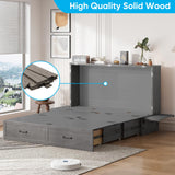 Mjkone Queen Murphy Bed Cabinet, Hidden Adult Guest Bed with Built-in USB Charging Station, 2 Large Drawers, Bedside Panel, Murphy Cabinet Chest Beds for Guest Room, Bedroom, NO Mattress - Grey Mjkone