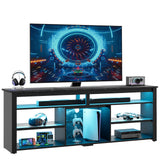 Bestier 70 Inch TV Stand, Tall LED Entertainment Center for 70/75/80 inch TV, Gaming TV Cabinet with Storage for PS5, Modern TV Console for Living Room Bedroom, Black Marble Bestier