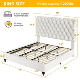 DWVO Queen Size Platform Bed Frame with 54" Tall Headboard, PU Leather Upholstered Platform Bed with Solid Wood Leg, Button Tufted, No Box Spring Needed, Easy Assembly, Beige DWVO